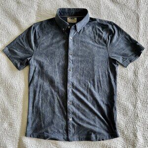 LinkSoul Polo Shirt Blue-Gray Pineapple Print Button Up Collar Men's M